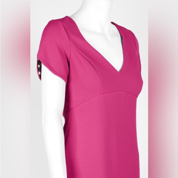 Betsey Johnson V-Neck Short Sleeve A-Line Zipper Back Scuba Crepe Dress - Picture 8 of 11